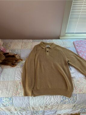 Men's Crewneck Polo Sweater in Camel Brown